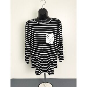 Anthropologie Lili's Closet White and Black Striped T-shirt Pocket Size Med